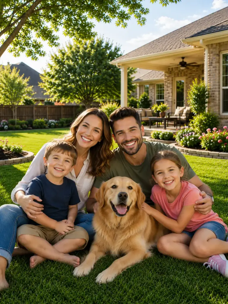 Fort Worth Lawn Care Service Happy Family Enjoying Backyard